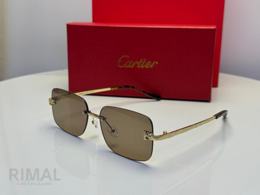 كارتييه | نظارة شمسية بدون إطار Panthère de Cartier – ذهبي / رمادي