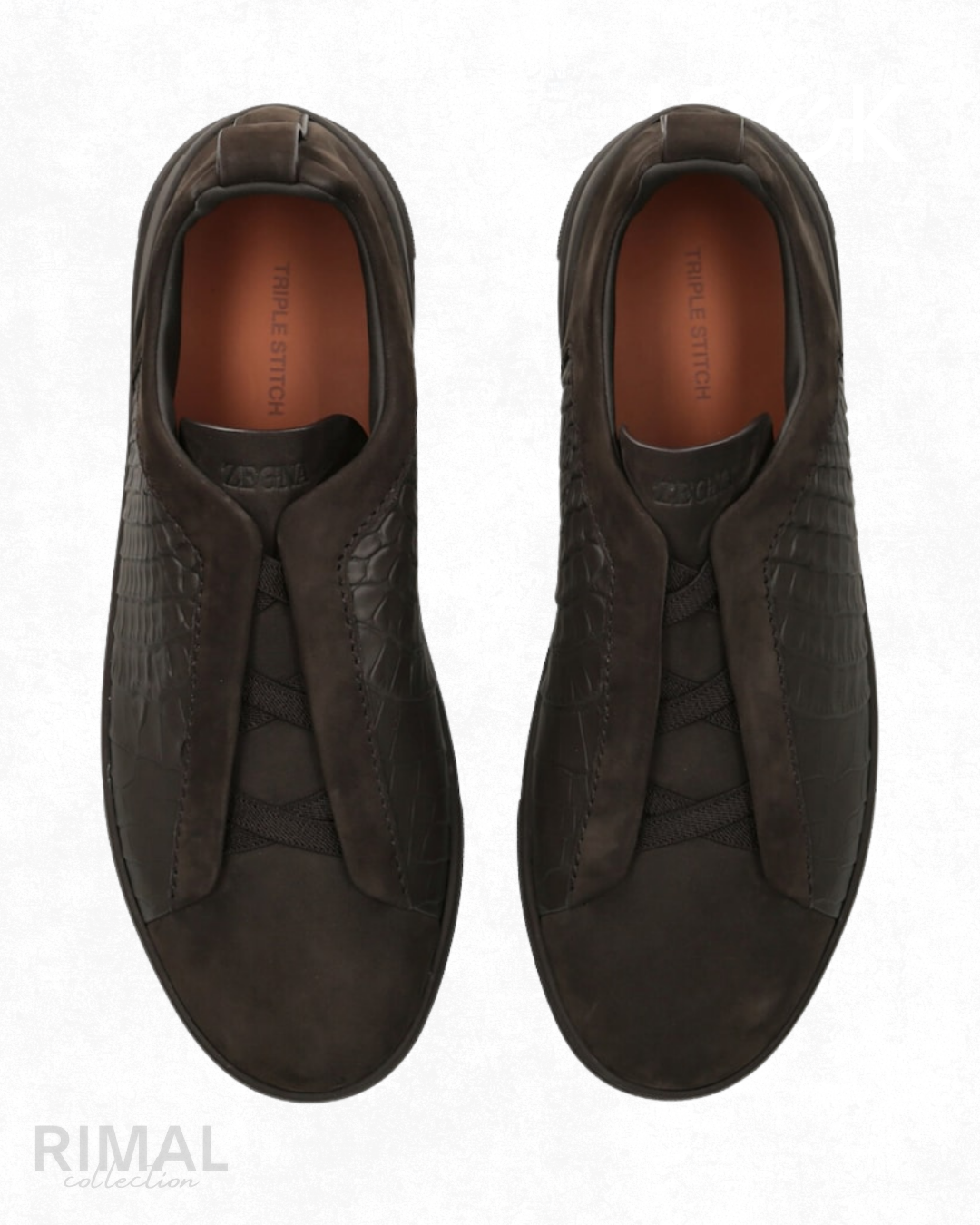Zegna Triple Stitch Alligator-Pattern Suede Sneakers - View 2
