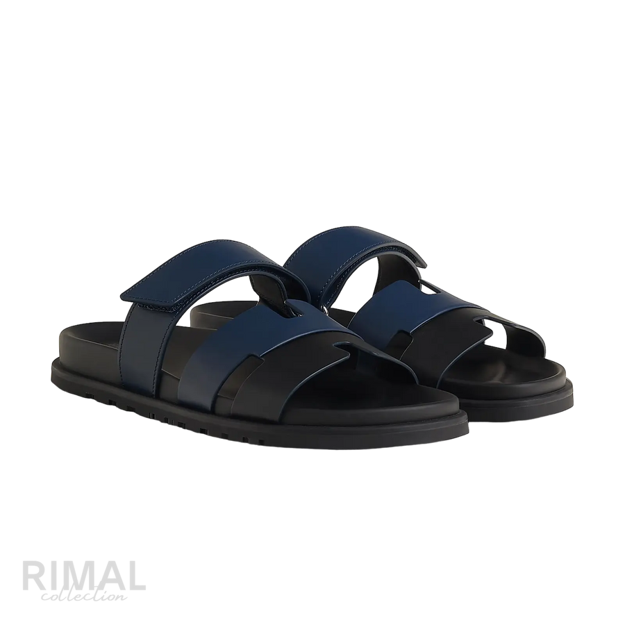 Hermès Chypre Sandals – Noir/Bleu Celeste