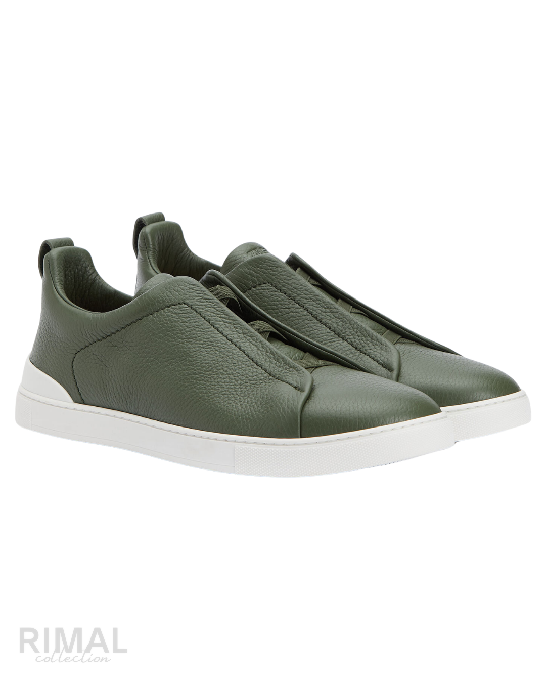 Zegna Triple Stitch Leather Sneakers – Navy & Khaki - View 3