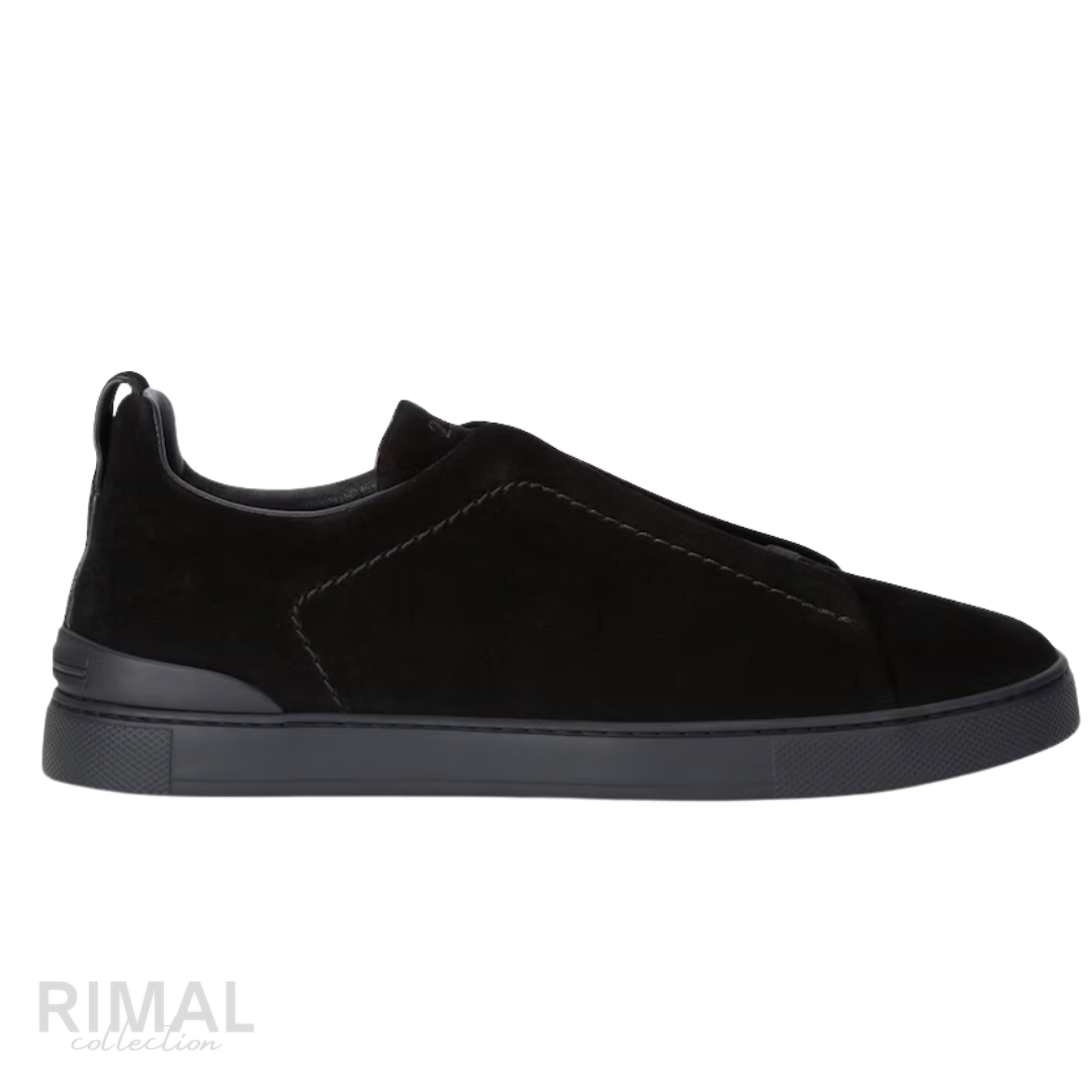 ZEGNA Triple Stitch Suede Slip-on Sneakers Black Nero Tonal