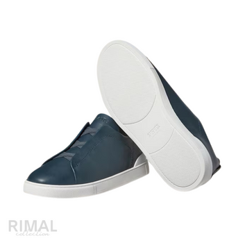 Zegna | Dark Teal Blue Triple Stitch Secondskin Sneakers - View 2