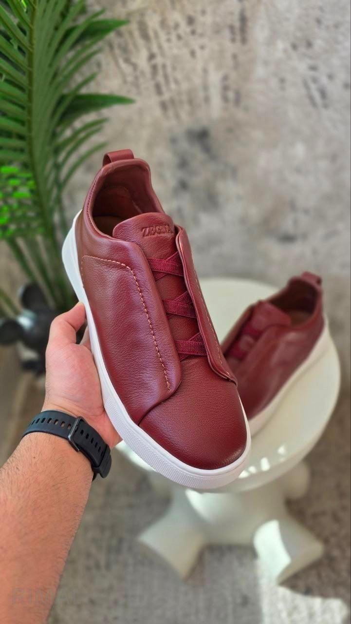 Zegna | Burgundy Leather Triple Stitch - View 4