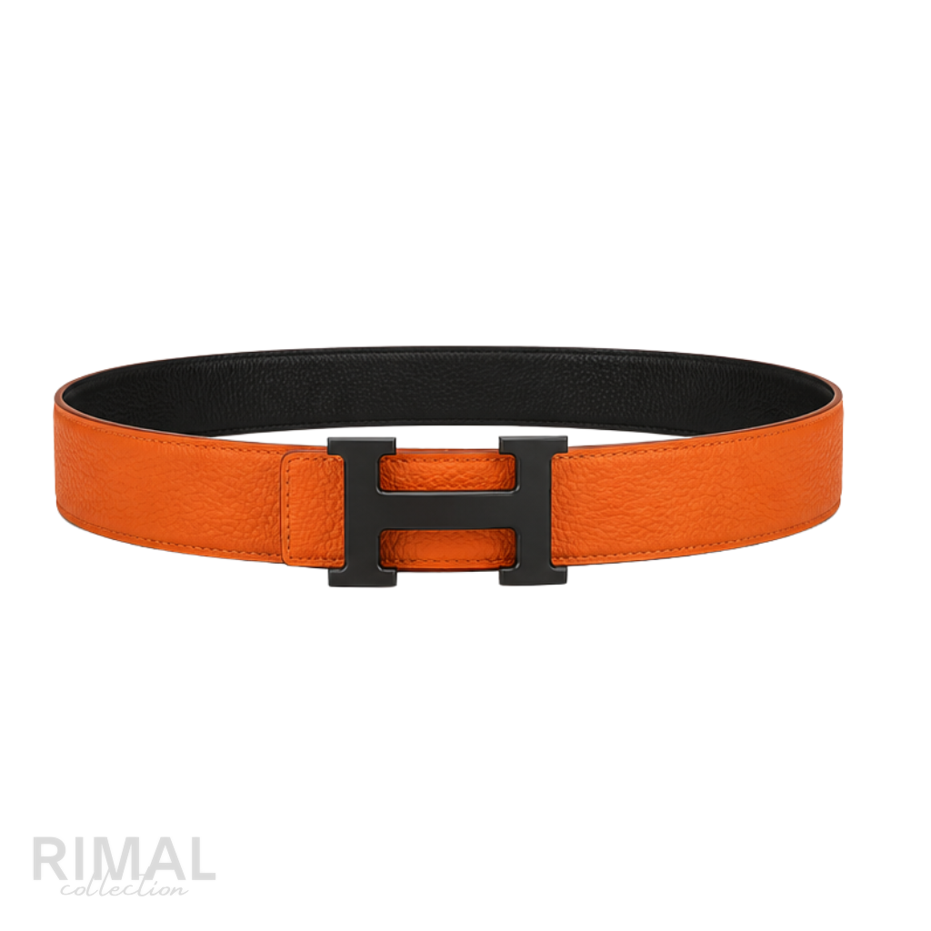 Hermes Orange Black Logo Belt - image 3