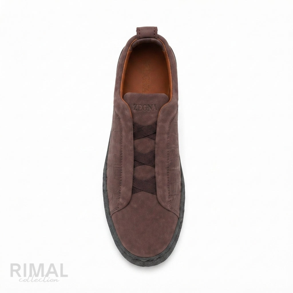 Zegna Triple Stitch Slip-On Sneakers – Brown - View 2