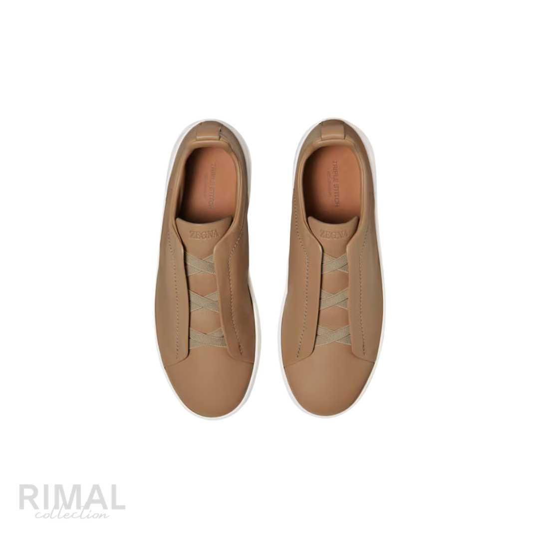 Zegna | Beige Triple Stitch Secondskin Sneakers - View 4