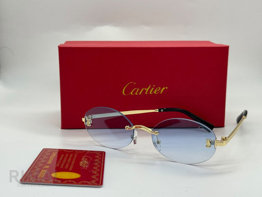 Cartier | Panthère de Cartier Rimless Rectangular Sunglasses – Silver / Grey Gradient – Product Image 1