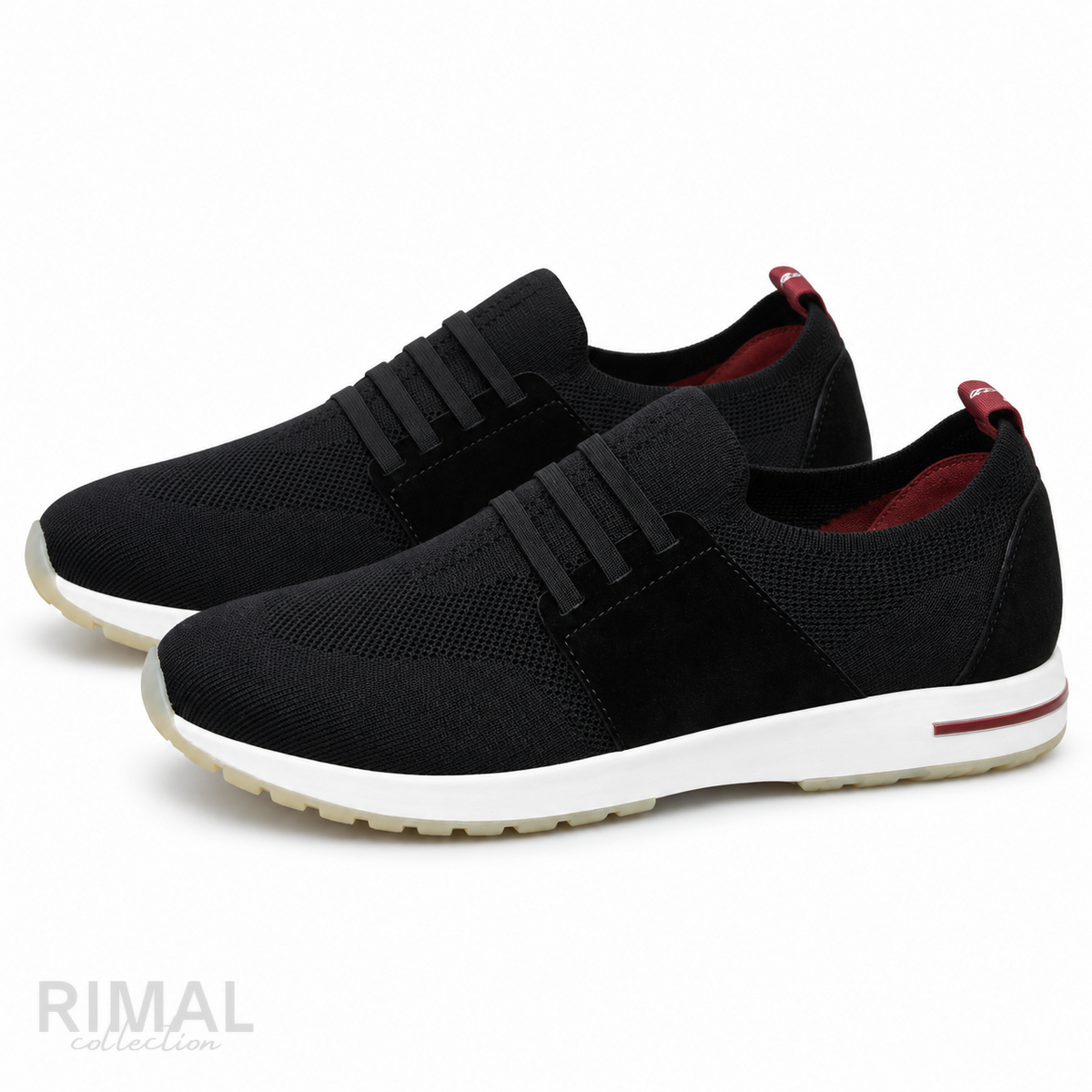 Men’s Black Knit Elastic-Strap Sneakers - View 1