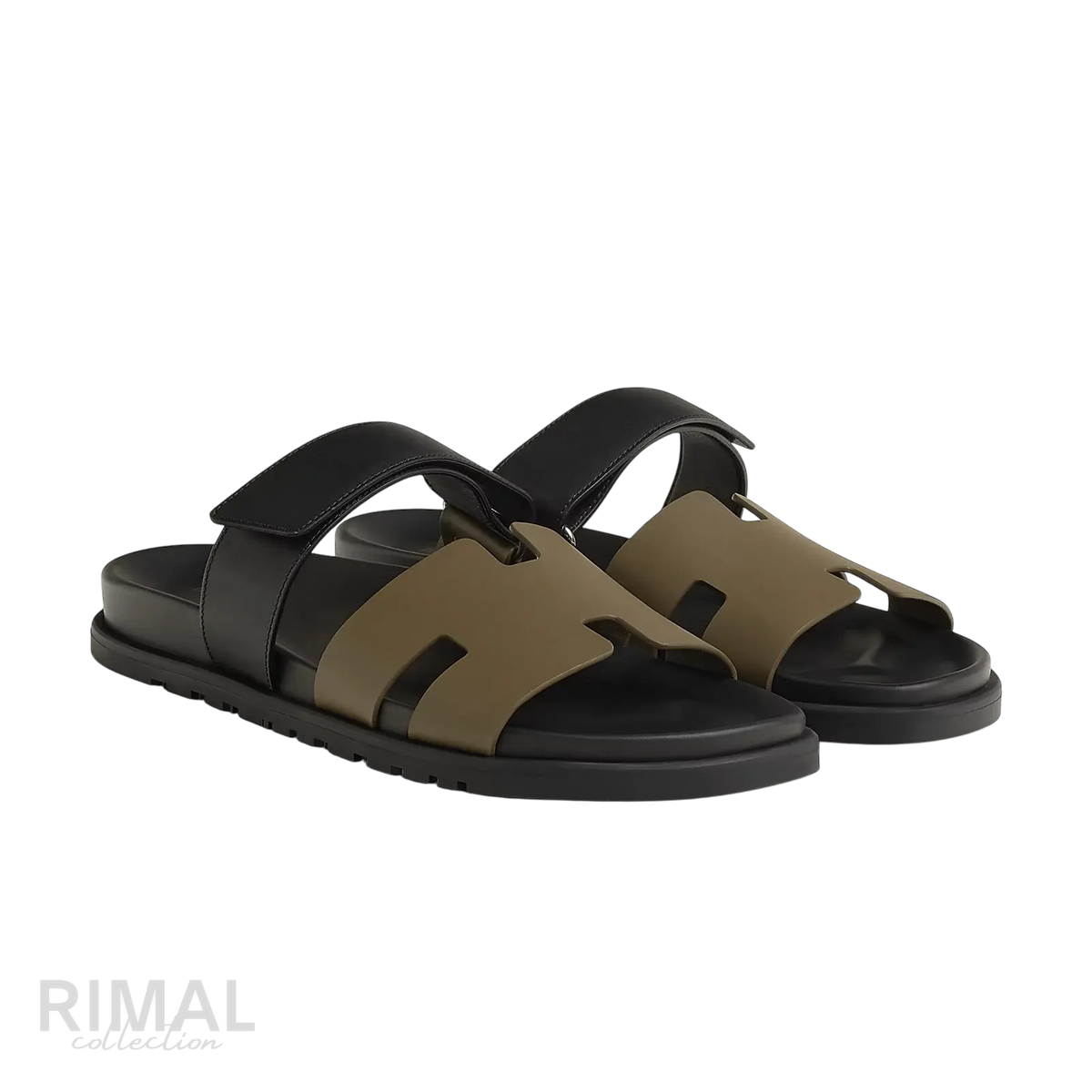 Hermès Chypre Sandals – Vert Toundra / Noir - View 1