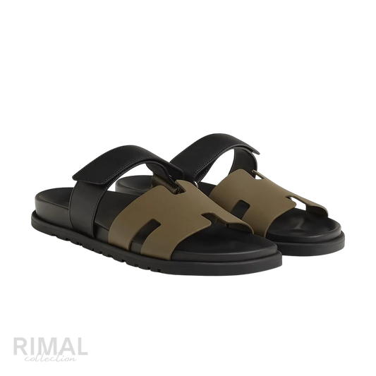 Hermès Chypre Sandals – Vert Toundra / Noir - View 1