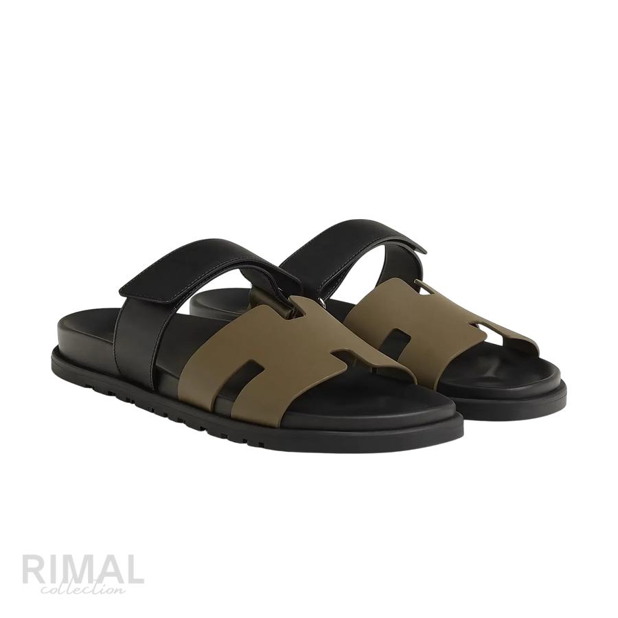Hermès Chypre Sandals – Vert Toundra / Noir