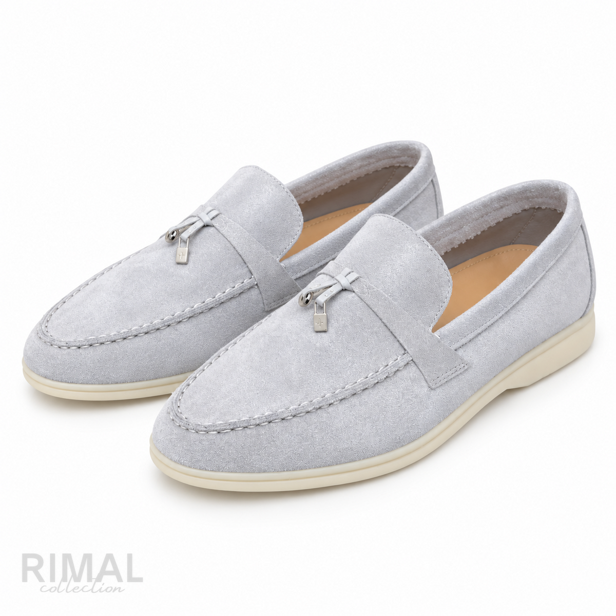 Loro Piana Summer Charms Walk Suede Loafers – Silver Grey - View 5