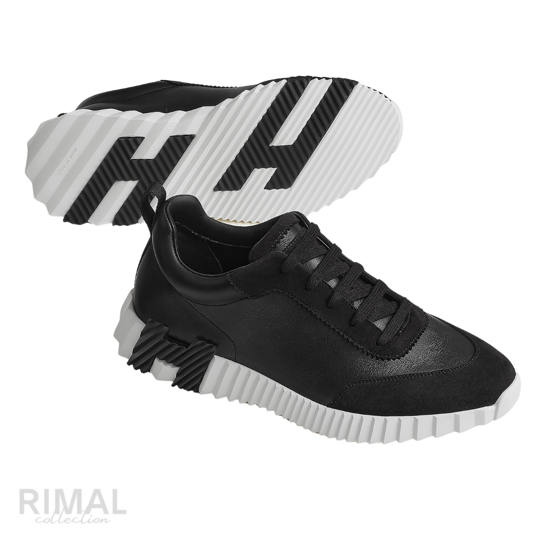 HERMÈS Bouncing Sneaker Noir Black Leather Suede White Sole