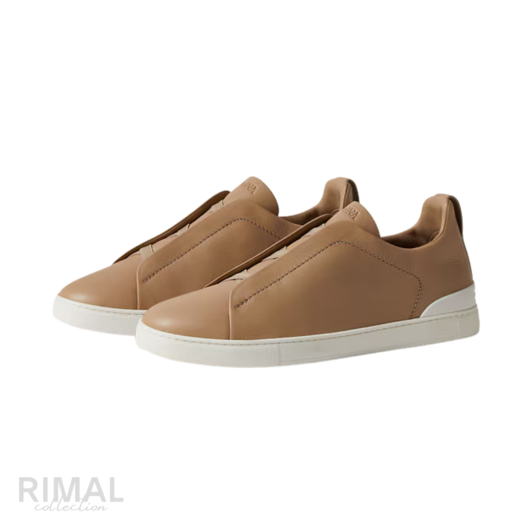 Zegna | Beige Triple Stitch Secondskin Sneakers - View 2