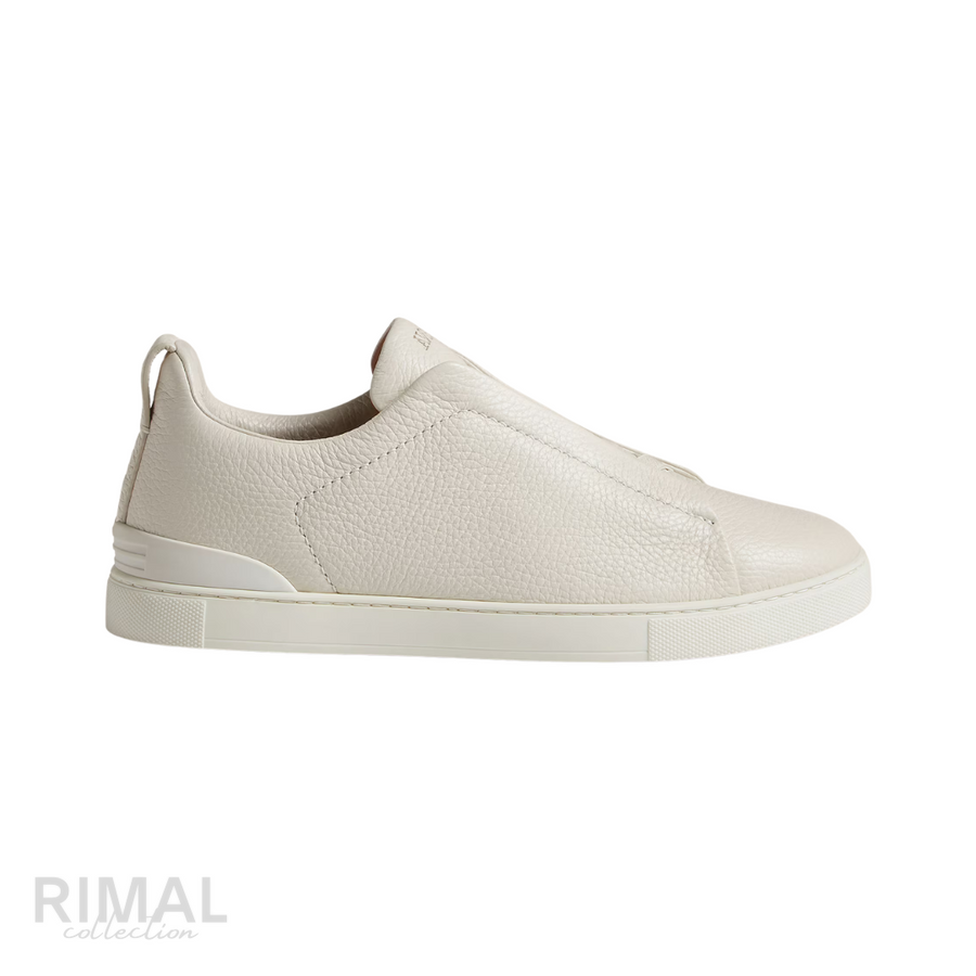 Zegna Deerskin Triple Stitch White Sneakers