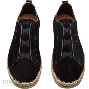 Zegna Triple Stitch Suede Espadrille – Black Suede – View 2