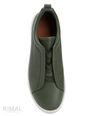 Zegna Triple Stitch Leather Sneakers – Navy & Khaki - View 2