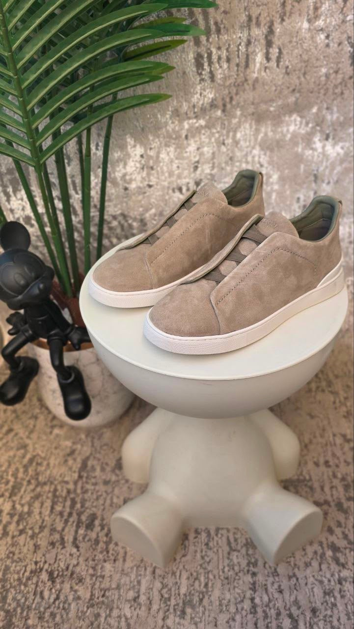 Zegna Triple Stitch Sneaker – Light Beige Cotton, Linen & Leather – View 5