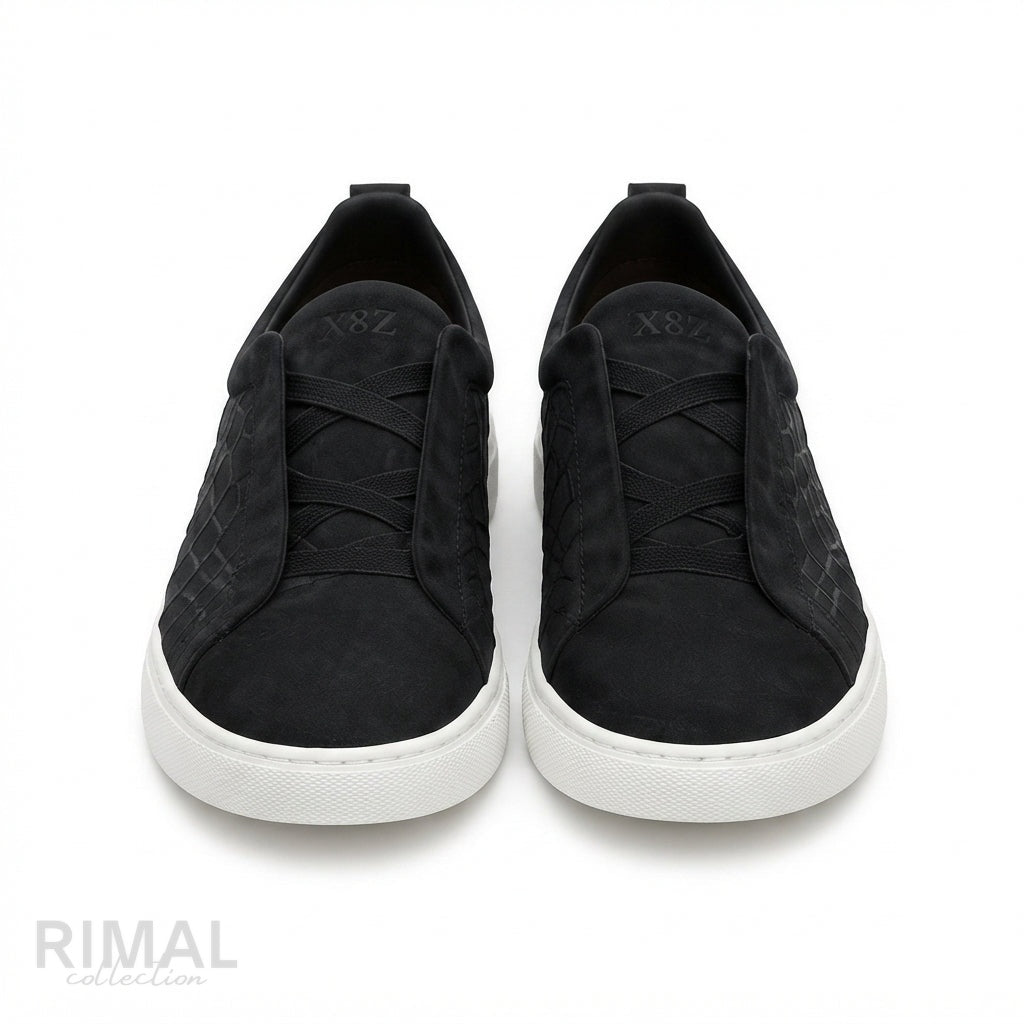Zegna Triple Stitch Alligator-Pattern Slip-On Sneakers – Black - View 1