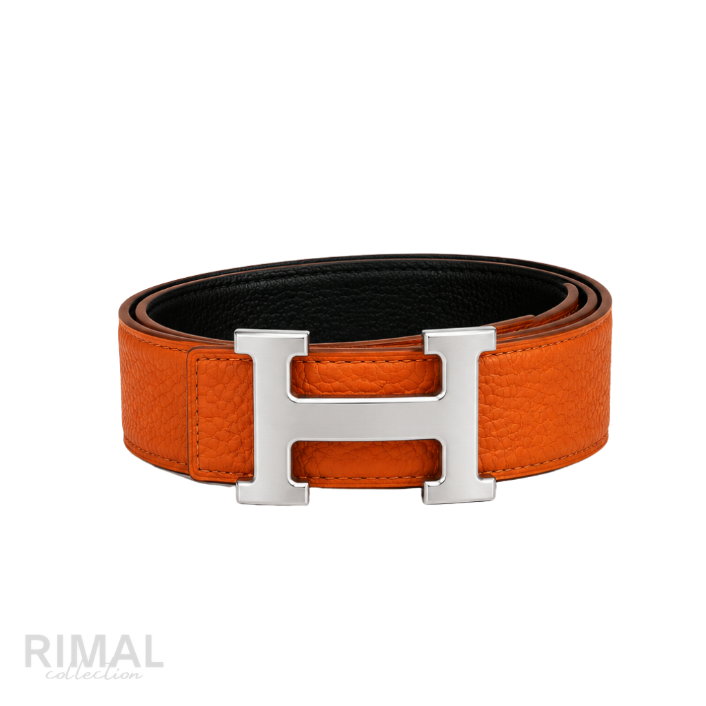 Hermes Orange Silver Logo Belt - image 1