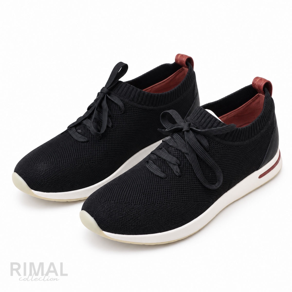 Men’s Black Knit Lace-Up Sneakers - View 2