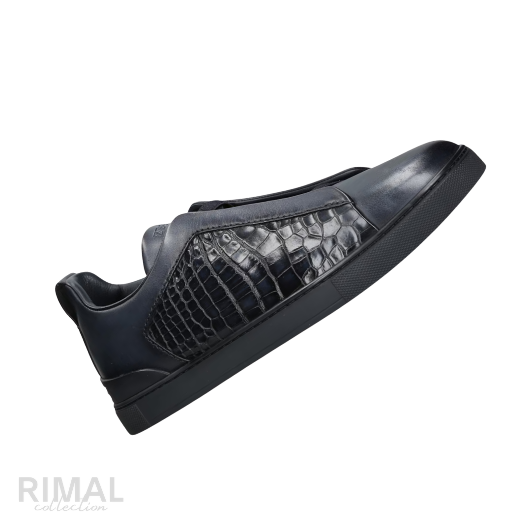 Zegna Triple Stitch Leather Low-Top Sneakers – Black - View 3