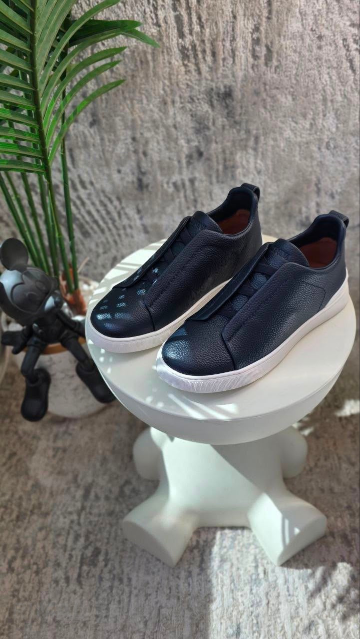 Zegna Triple Stitch Sneakers – Navy Blue - View 5
