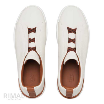Zegna Triple Stitch Sneakers – White & Brown - View 2