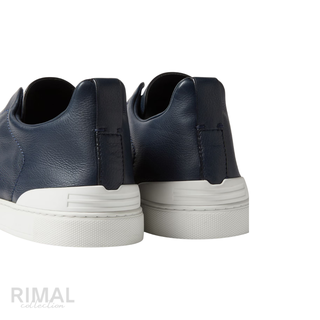ZEGNA Triple Stitch Secondskin Leather Slip-on Sneakers Navy Blue