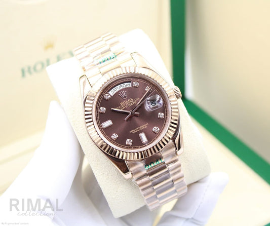 Rolex | Day Date 40 Aubergine Baguette Diamond Dial Watch – Product Image 1