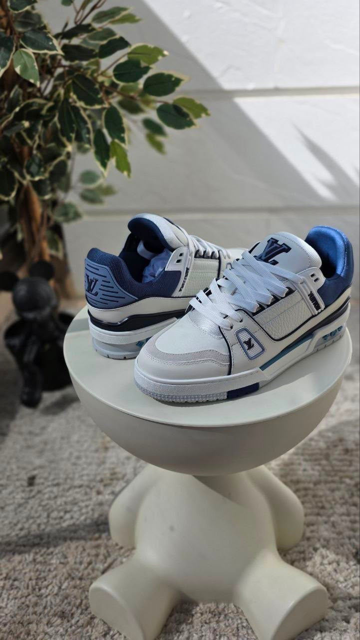 Louis Vuitton LV Trainer Sneakers – White & Blue - View 5