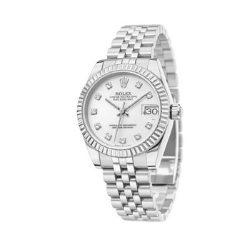 Rolex Datejust Silver Diamond Dial Fluted Bezel Watch