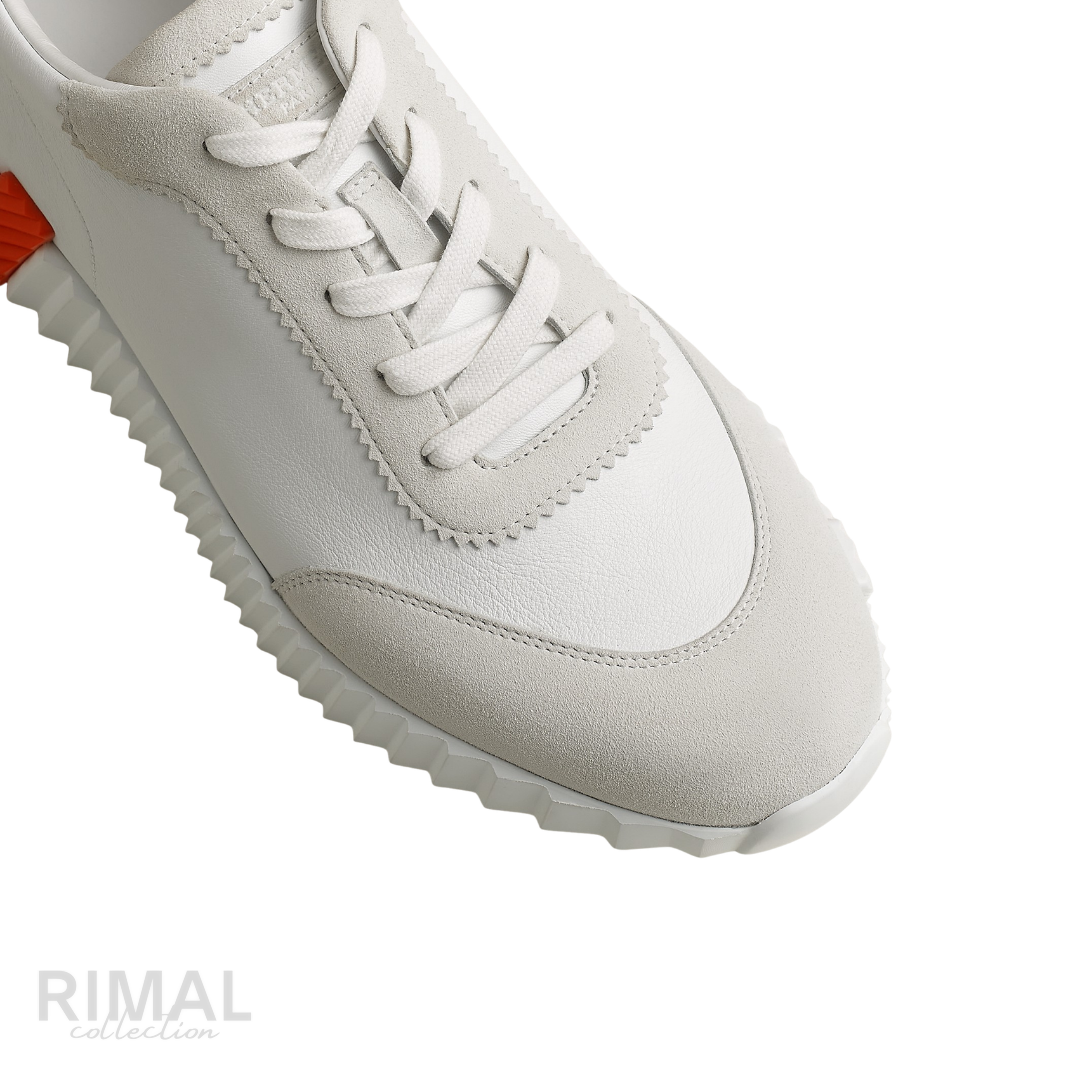 HERMÈS Bouncing Sneakers - Blanc White Leather & Suede Orange H Logo Low-Tops