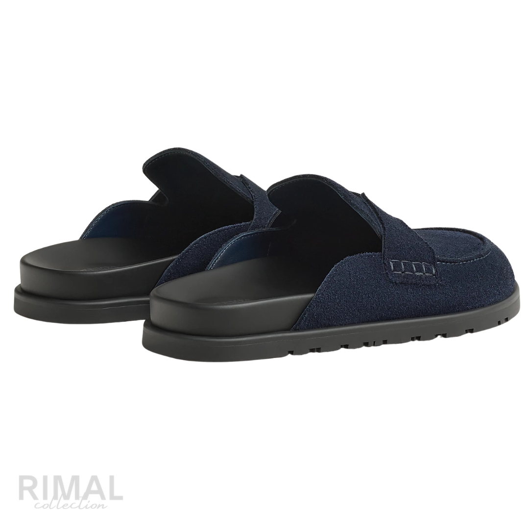 HERMÈS Go Mules - Bleu Océan Navy Suede Luxury Slip-On Slippers