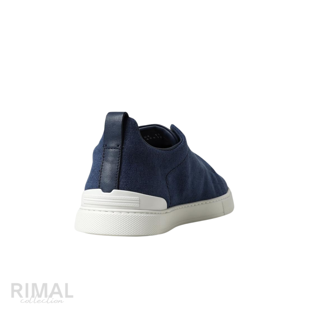 Zegna Triple Stitch Denim Blue Sneakers - View 3