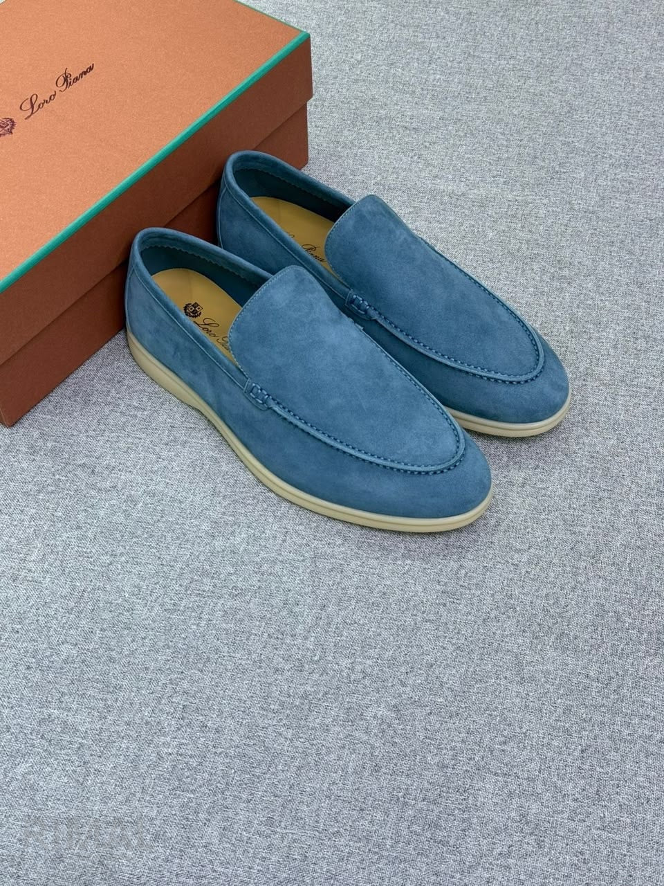 Loro Piana Summer Walk Suede Loafers – Light Blue - View 4