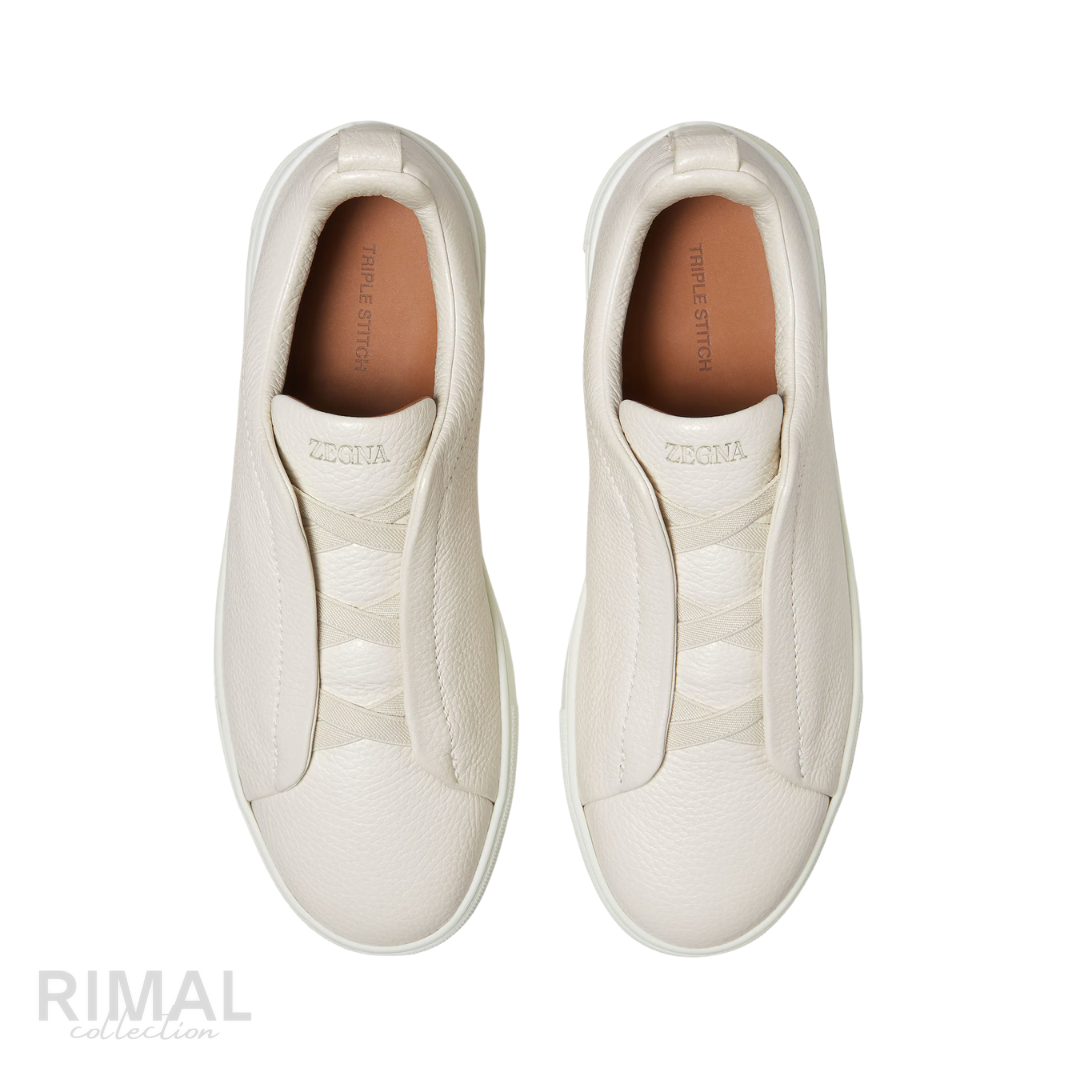 Zegna Deerskin Triple Stitch White Sneakers - View 2