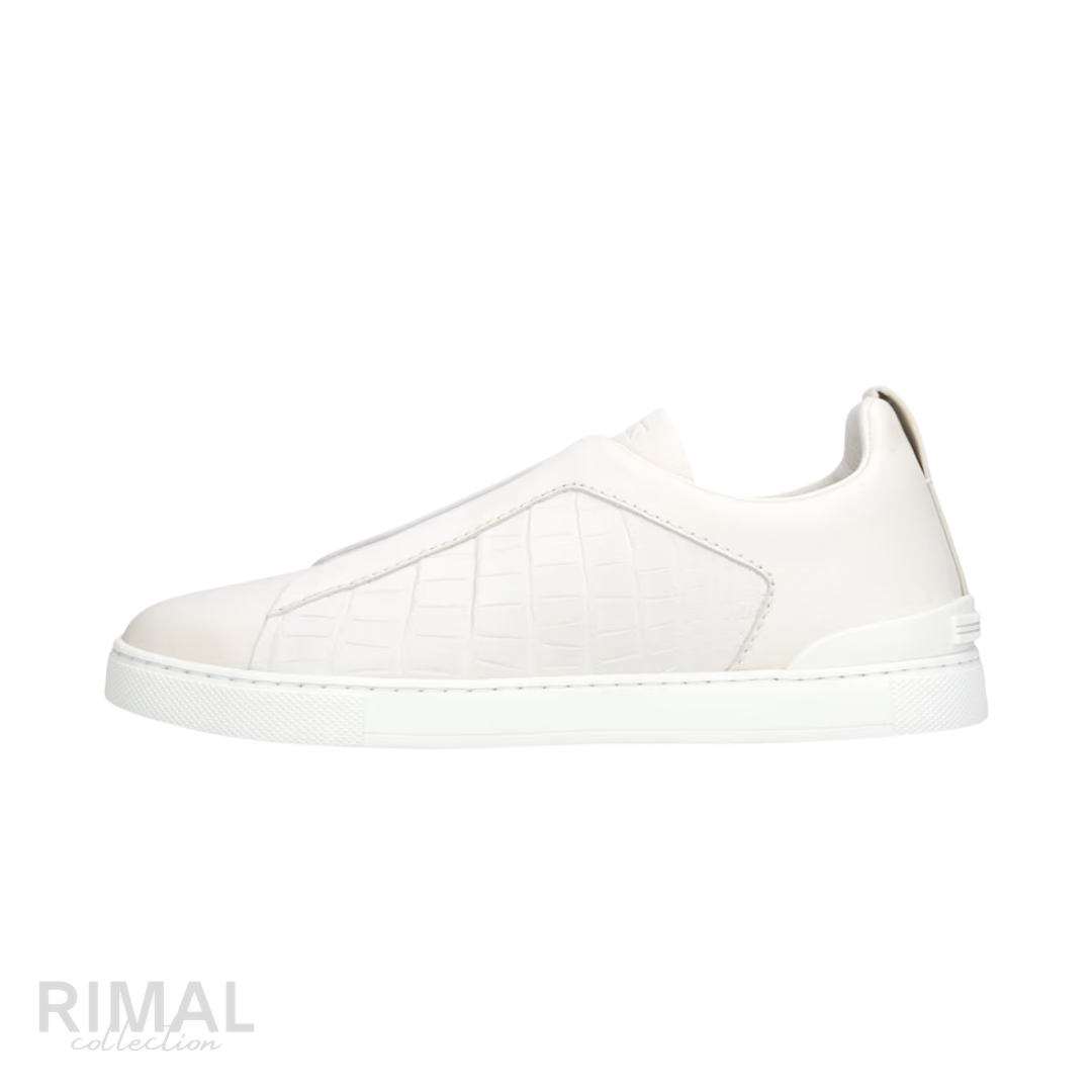 Zegna Triple Stitch Sneaker – White Crocodile Leather – View 1