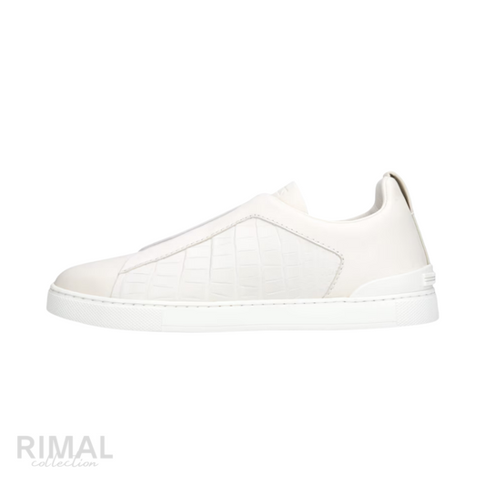 Zegna Triple Stitch Sneaker – White Crocodile Leather – View 1