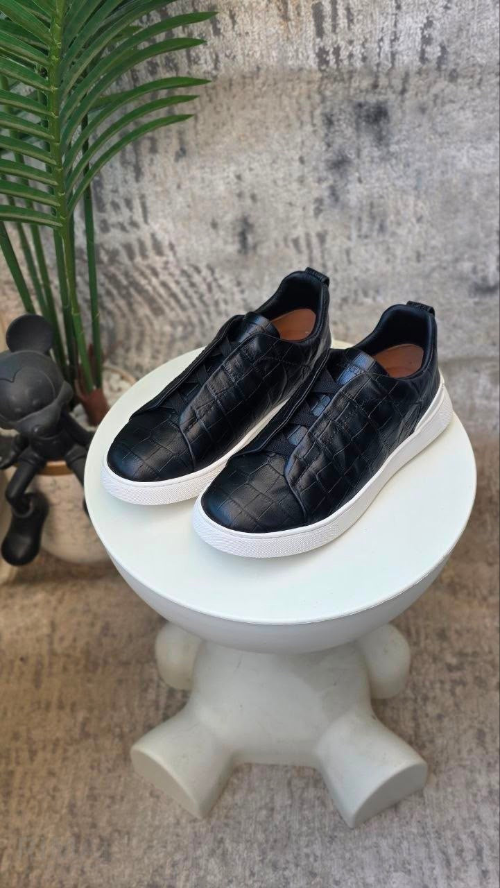 Zegna | Black Crocodile Leather Triple Stitch - View 4