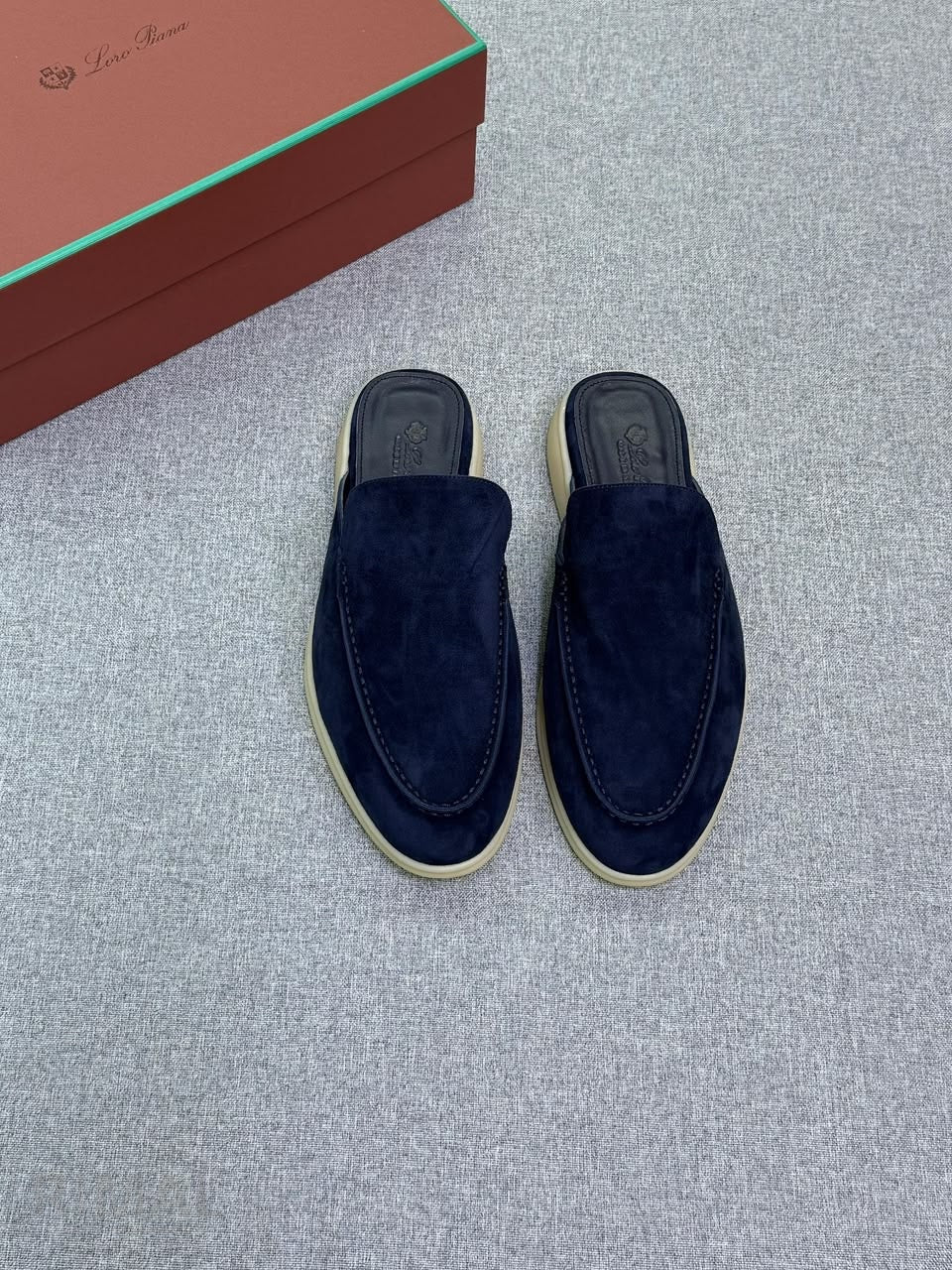 Loro Piana Babouche Walk Suede Slippers – Navy Blue - View 2