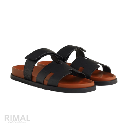 Hermès Chypre Sandals – Noir / Naturel - View 1