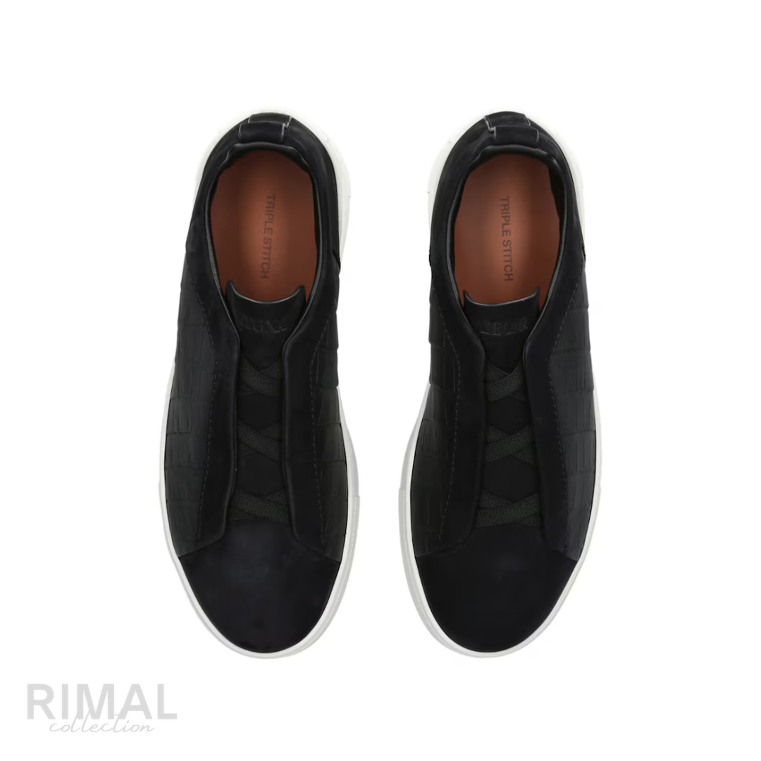 Zegna Triple Stitch Sneaker – Black Crocodile Leather SECONDSKIN – View 3