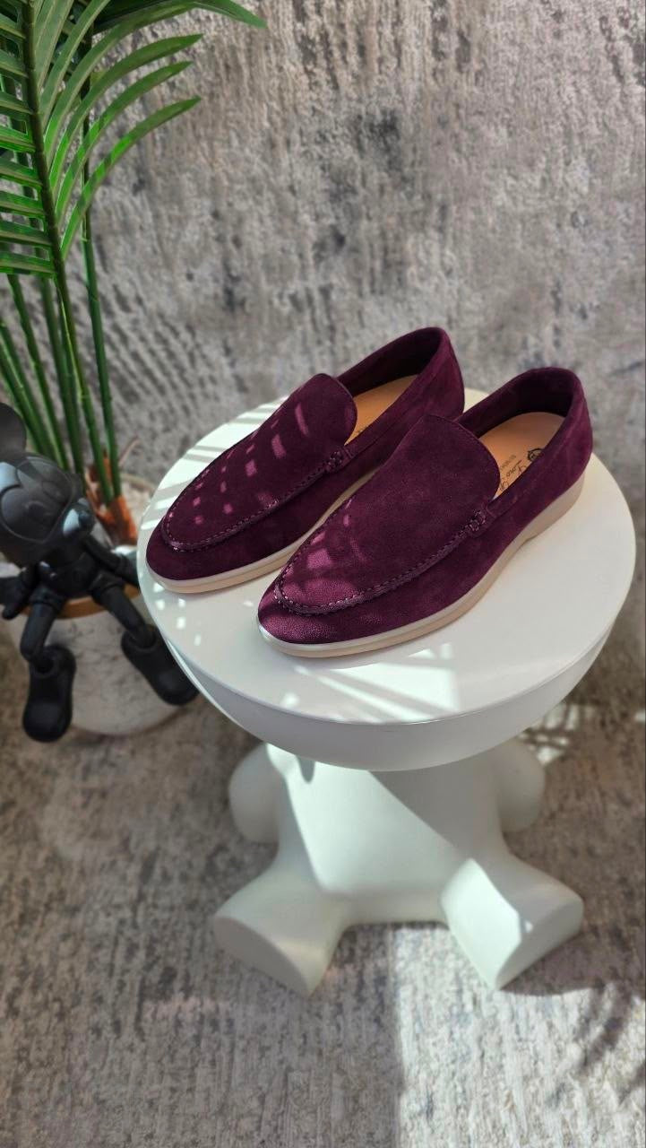 Loro Piana Summer Walk Suede Loafers – Burgundy Plum - View 4