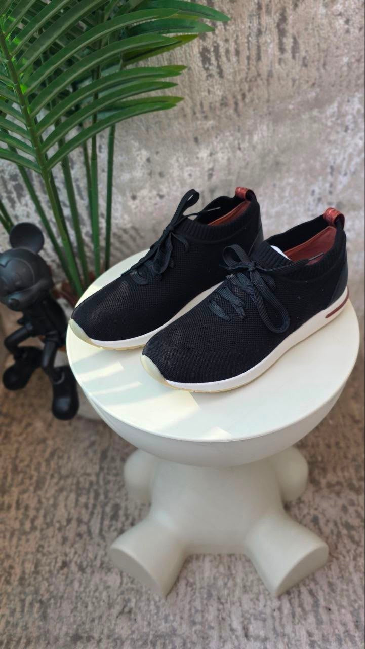 Men’s Black Knit Lace-Up Sneakers - View 3