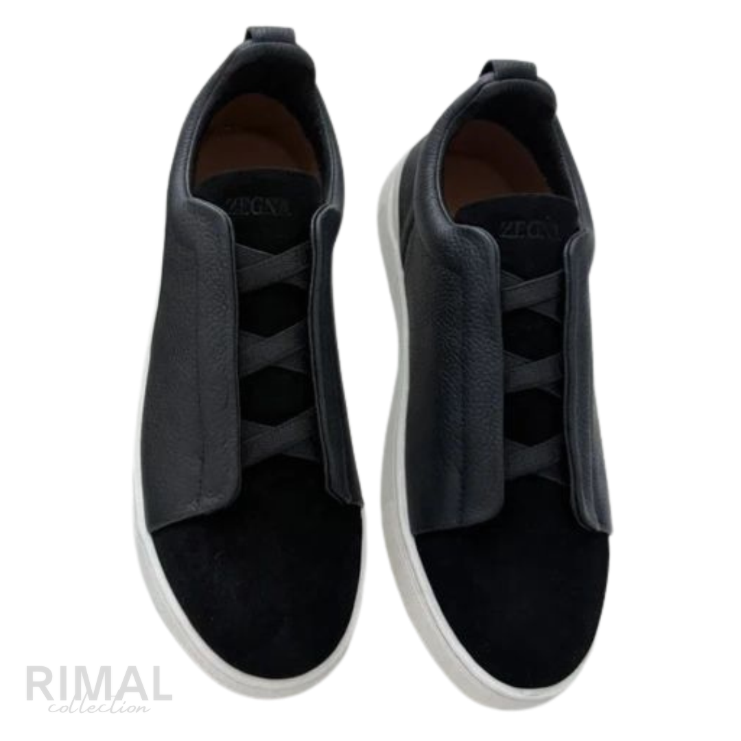 Zegna Triple Stitch Sneaker – Black Leather & Suede – View 2