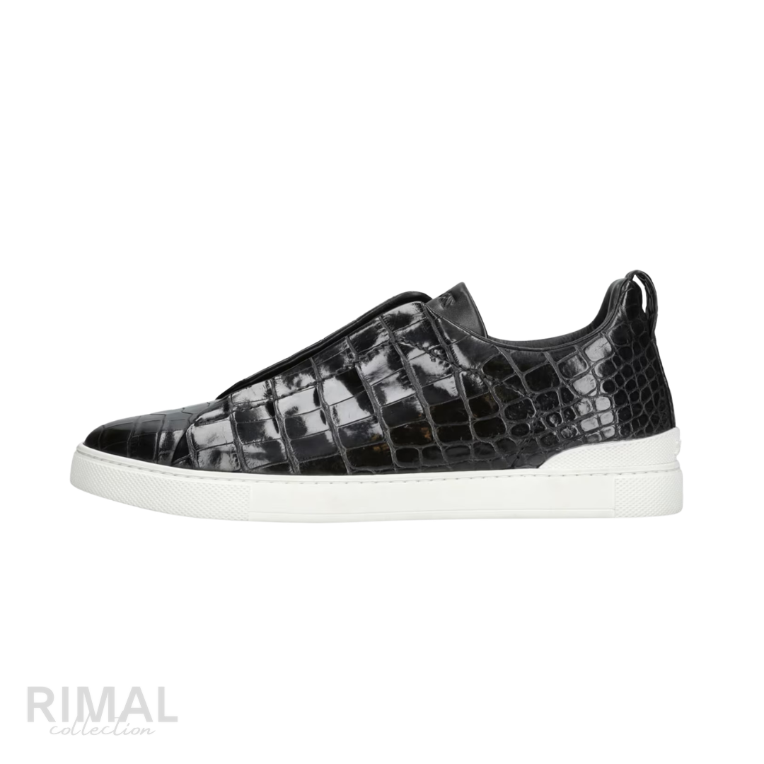 Zegna | Black Crocodile Leather Triple Stitch - View 1