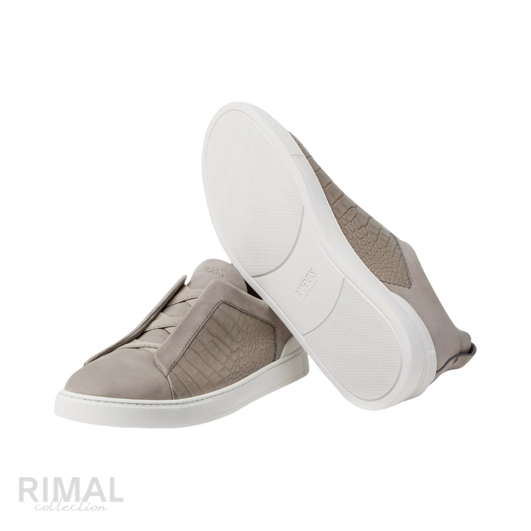 Zegna Triple Stitch Sneaker – Alligator & Suede – View 3