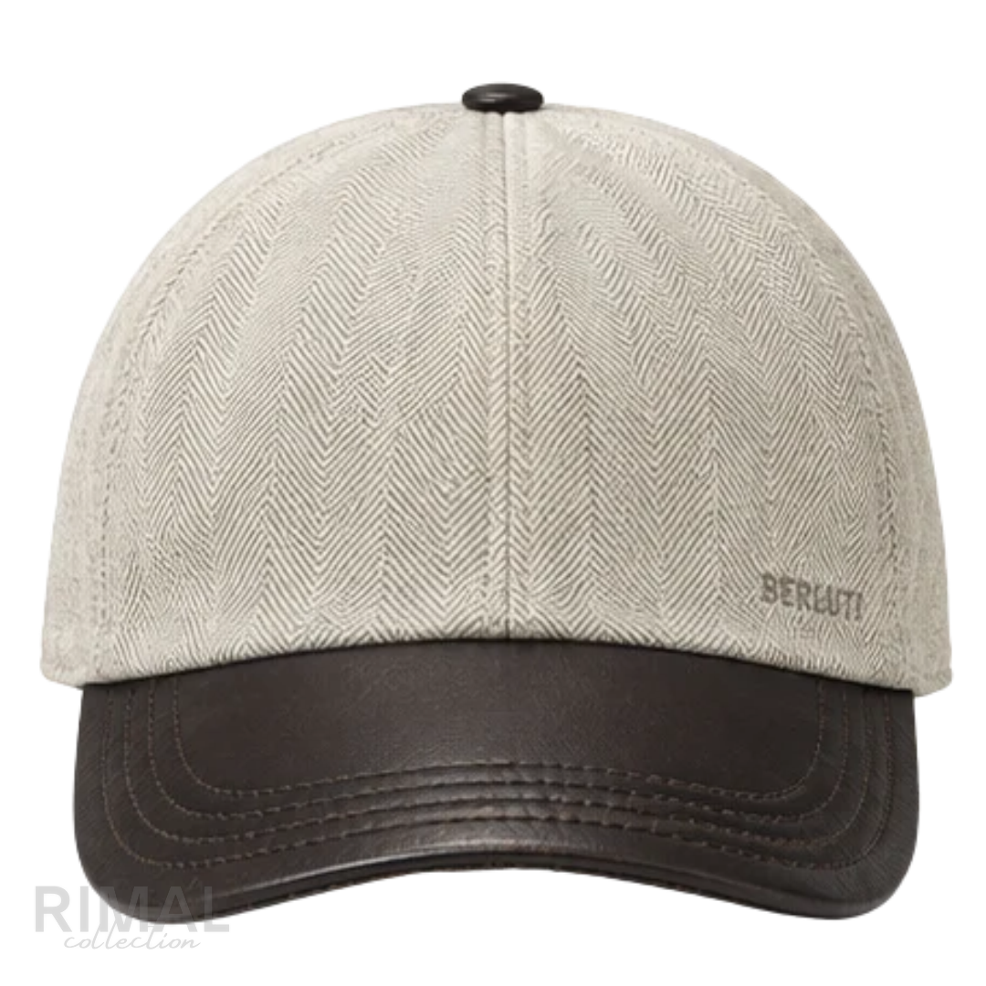 Berluti | Linen Wool Blend Baseball Cap with Leather Visor dark brown - View 1