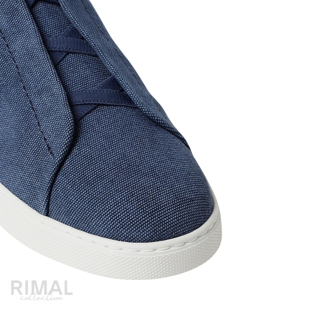 Zegna Triple Stitch Denim Blue Sneakers - View 2